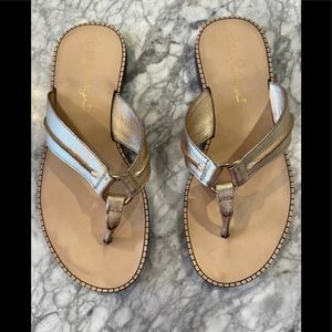 Lily Pulitzer Mini McKim girl’s gold sandals.